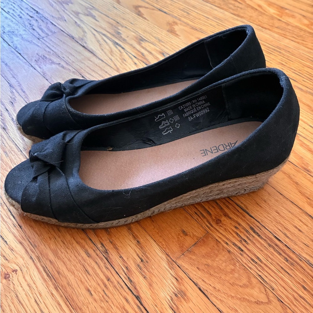 Ardene Black Wedge Shoes with Bow Detail